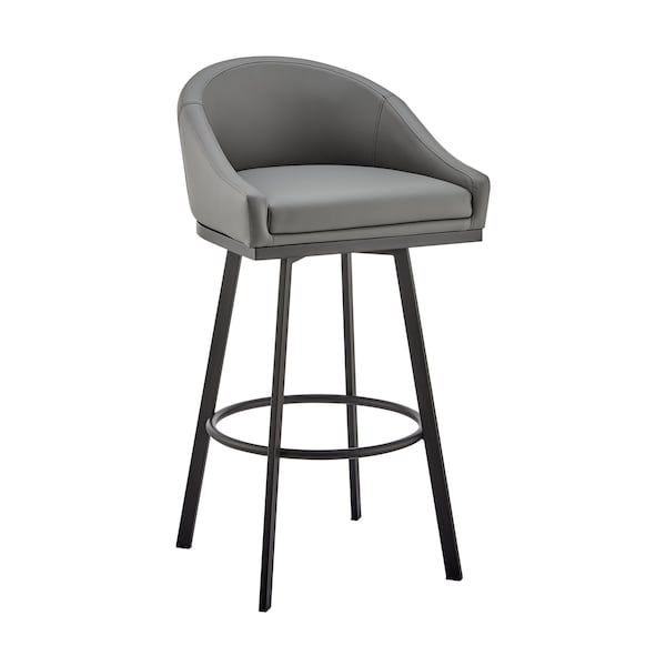 Armen Living Noran Swivel Bar Stool in Black Metal with Gray Faux Leather 840254335738 - main